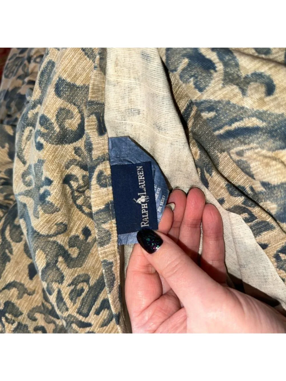 Vintage Ralph Lauren The Landing Donovan Pillow Shams Blue Damask Floral Ruffled
